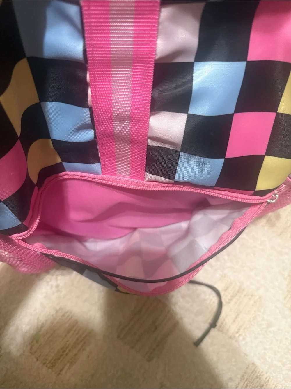 Kids Pink Checkerboard Backpack with Pastel Accents